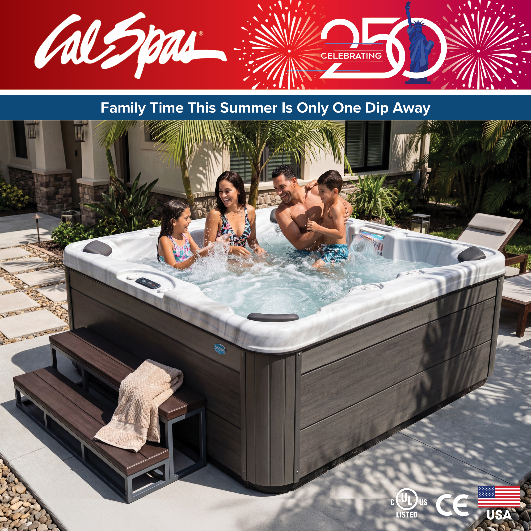 Calspas hot tub being used in a family setting - Hurricane